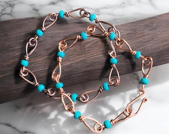 Copper Link Chain Bracelet in  Sterling Silver, Link Bracelet, Antiqued Copper Sturdy Link Chain Bracelets, Sturdy Bracelets