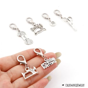 Stitch marker set crochet knitting | 12 vintage sewing charms with lobster clasps | Yarn tools DIY jewelry planner scrapbooking
