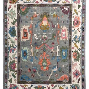 Gray Oushak Rug: Hand-Knotted New Zealand Wool, Modern Area Rug