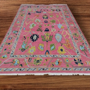 Quick Ship, Pink Oushak Rug 8x10: Hand-Knotted Turkish Style Wool Rug
