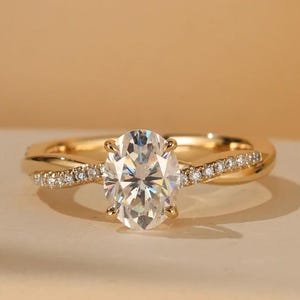 Handcrafted Oval Petite Twist Vine Moissanite Engagement Ring 14K Yellow Gold Ring Anniversary Ring Wedding Ring For Women Promise Ring