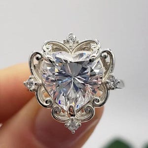 3.5 CT Heart Cut Moissanite Diamond Ring Unique Engagement Ring 14K Solid White Gold Ring Anniversary Ring Vintage Ring Personalized Gifts