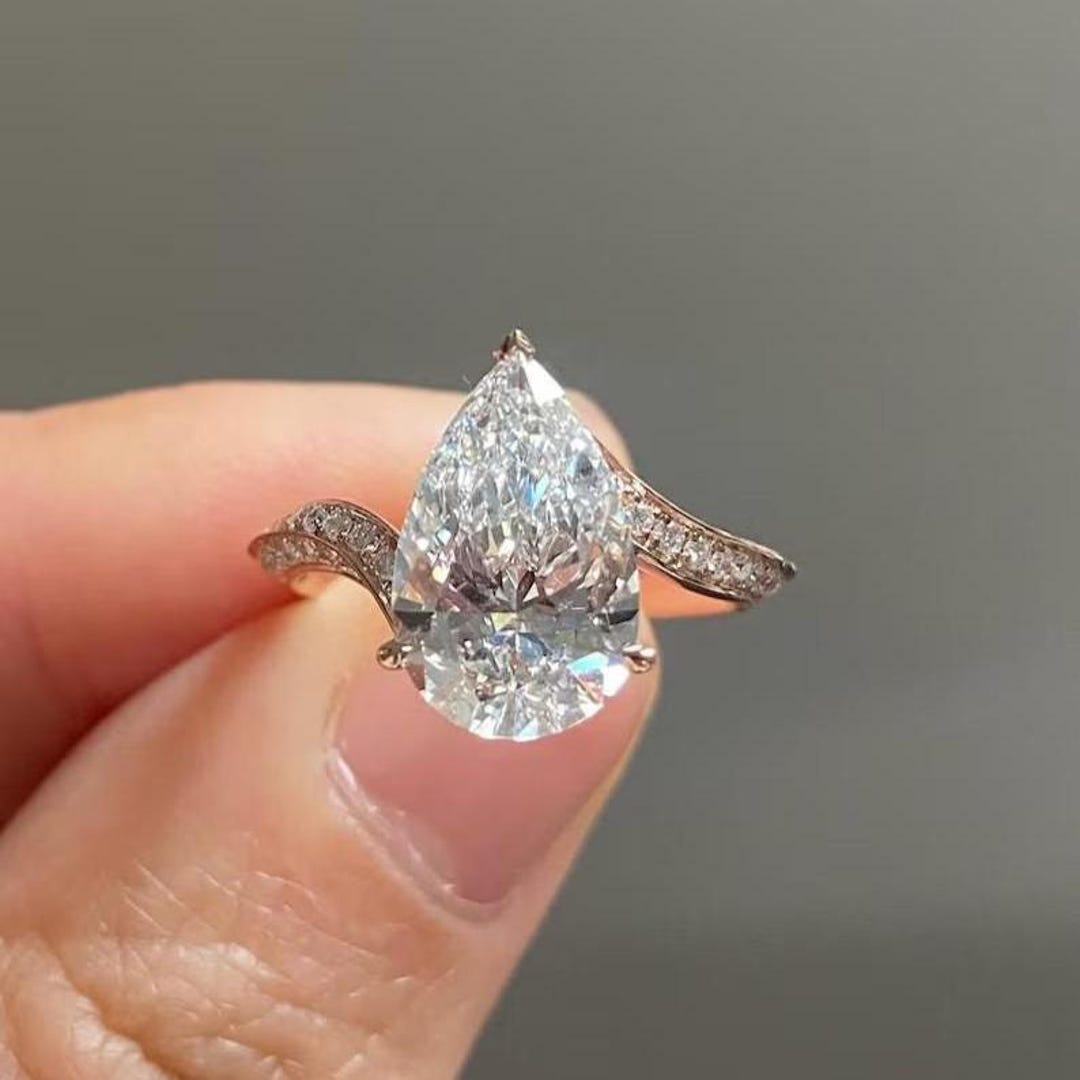 3 CT Pear Cut Moissanite Engagement Ring, Teardrop Bypass 14K Gold ...