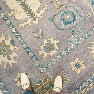 Grey Oushak Rug Area Rug 9x12 10x14 12x15 Turkish Rug, Blue Border Look Amazing Rug Home Decor Interior design Rug Hand-Knotted Room Rug