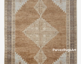 Luxury Hand Knotted Rugs, Sahara Brown Oushak Rug 9x12 10x14 12x15 12x18 Antique Turkish Rug Netural Wool Area Rug Handmade Custom Size Rug