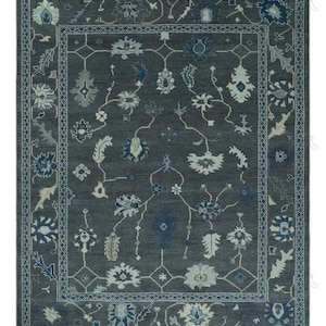 Tappeti Oushak annodati a mano di alta qualità, tappeto turco antico grigio scuro 8x1 9x12, tappeto in lana fatto a mano per soggiorno, sala da pranzo, tappeti per la casa