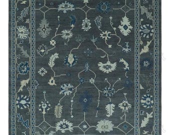 premium Hand-Knotted Oushak Rugs,Dark Grey 8x1 9x12 Antique Turkish Rug, Handmade Wool Area Rug Living For Dining Room Rugs Home Decor Rugs