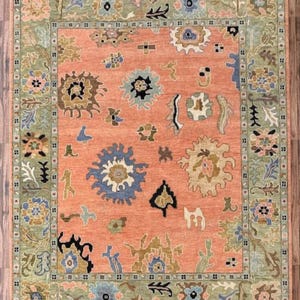 Luxurious Oushak Rug, Peach And Green 9x12 8x10 Turkish Rug Elegant Hand Knotted Rugs Handmade Wool Rug Living For Room Rug Contemporary Rug