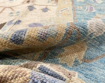 Hand-Knotted Muted Beige Boho Oushak Rug 9x12 10x14 Handmade Wool Rug For Bedroom Turkish Rug Area Rug for Living Room Rug. Any size Order