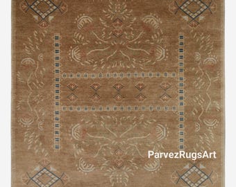 Luxury Hand Knotted Oushak Rugs, Muted Brown, Ivory and Blue 8x10 9x12 10x12 Turkish Rug Fine Wool Area Rug Antique Handmade Design Rugs