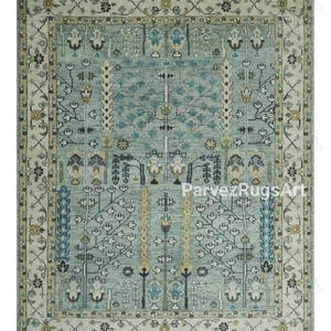 Antique Moss Green and Ivory Multi Size Fine  Wool Area Rug Hand Knotted Rugs Handmade Turkish Oushak Rugs Living Room Bedroom Rug 9x12 8x10