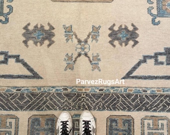 Hand Knotted Oushak Rug, Lt. Beige, Grey 8x10 9x12 10x12 12x14 Turkish Rug Netural Handmade Rug Wool Area Rug Dining Room Bedroom Large Rugs