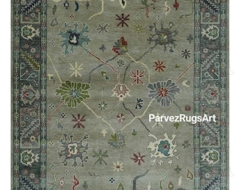 Muted Grey Traditional Oushak Rug, 8x10 9x12 Turkish Rug Home Decor New Pattern Oushak design, Wool Area Rug Contemporary Hand Knotted Rug