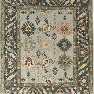 Luxurious Oushak Rug, Moss Green And Silver Rug, Cozy Floor Decor, Soft Living Room Carpet Area Rug Contemporary Hand-Knotted Turkish Rug
