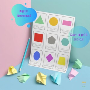Shape Flashcards for Kids, printable learning cards, preschool activity, digital educational cards, geometric shapes, montessori materials