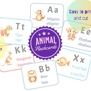 Schede didattiche con l'alfabeto degli animali per bambini, schede didattiche ABC, materiale stampabile per la scuola materna, download digitale, schede didattiche con lettere, schede Montessori, istruzione parentale
