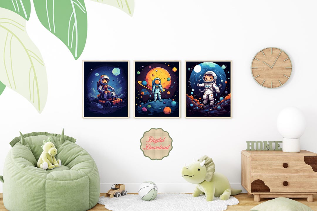 Space Wall Art Set – 3 Printable Astronaut Posters for Kids Room ...