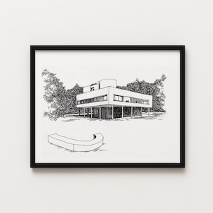 Villa Savoye Pen Sketch | Le Corbusier Wall Art | Printable Architecture Drawing