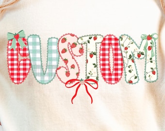 Custom Preppy Name Png Design Spring Summer Strawberry Design Custom Doodle Letter Name, Mama Nana Mimi Gigi, Personally Customize Name