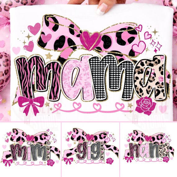 Mama Designs Bundle Png, Nana, Mimi, Gigi, Mama Gift Png, Mama Coquette Valentine Png, Pink, Girly, MothersDay Png, Motherly Mothers Day