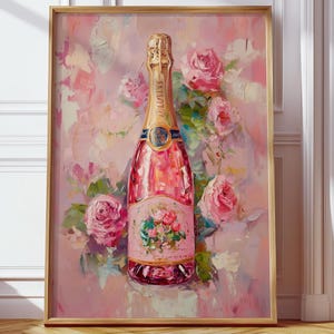 Rosé Champagne Girly Pink Bottle Roses Gold Foil Romantic Bar Cart Decor  Wall Art Printable, Digital Download, Instant Download, Home Decor