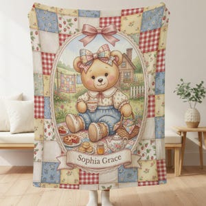 Teddy Bear Blanket, Custom Personal Name Blanket, Personable Gift For Mom, Personally Custom Gift For Mom, Mothers Day Gift For Mom Blanket