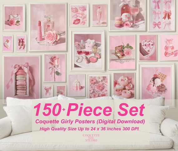 Coquette Bundle, Girly Wall Arts Decoration, Coquette Rooms Wall Arts, Decoration Girly Wall Art, Decorative Girly Wall Art Print, Pink