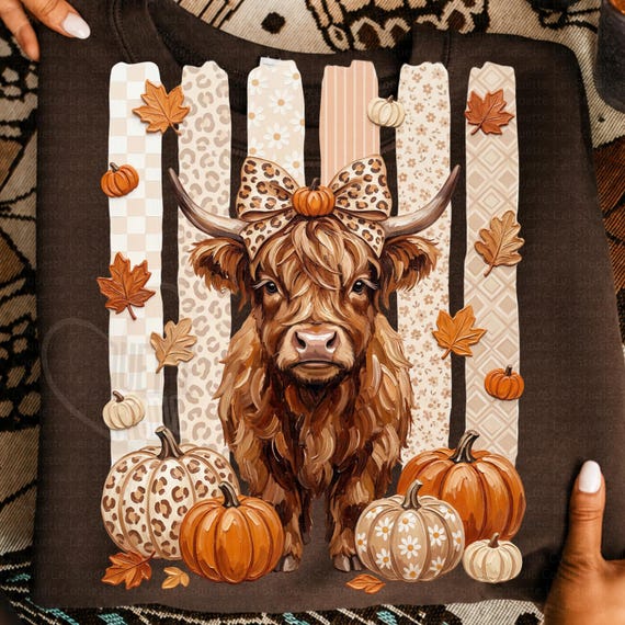Fall Highland Cow Png, Cozy Season Png, Coquette Fall Png, Coquette Pumpkin Png, Fall Png Designs Girly, Cozy Fall Clipart, Highlandcow Png