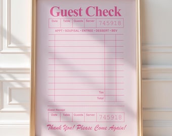 Blanko Print in Pink, Gastgeschenk Print, Retro Quittung, trendige Wandkunst, Girly Preppy druckbar, Restaurant Check Poster