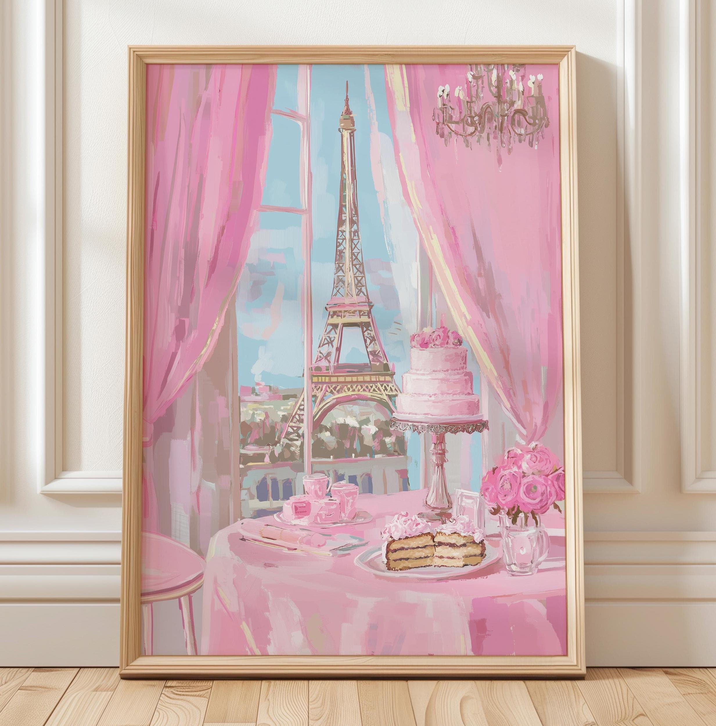 パリのエッフェル塔の壁アート デジタルダウンロード、ピンクのケーキ