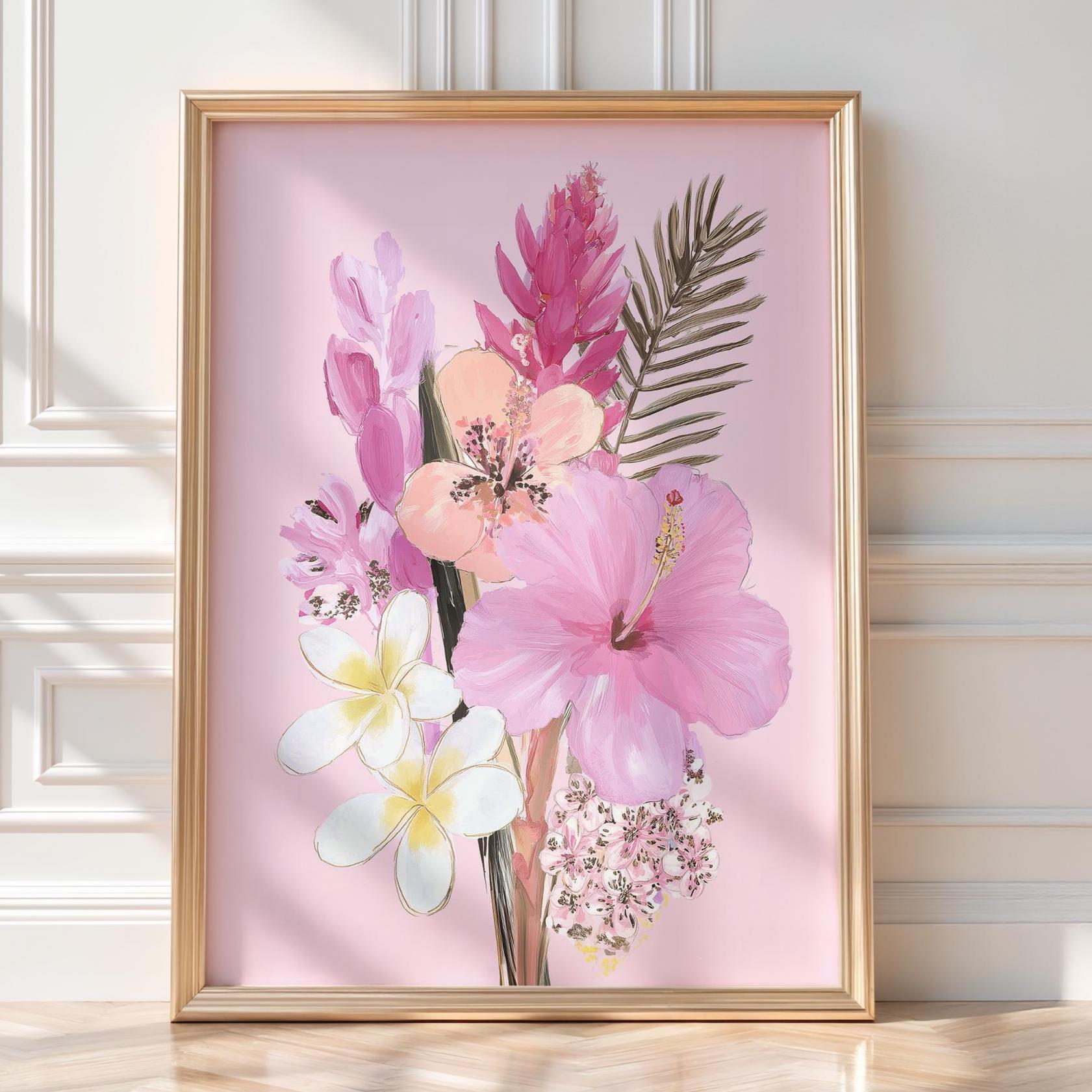 Hawaii Flower Wall Art (digital Download), Pink Hibiscus Bouquet