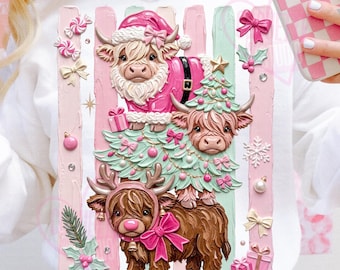 Christmas Highland Cow Png, Cute Highland Cow Png, Pink Coquette Christmas Png, Retro Coquette Christmas Png, Christmas Highlander Cow