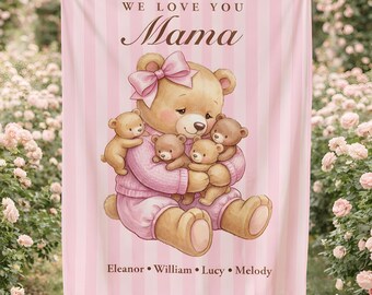 Personalized Mama Bear Blanket Custom Mothers Day Gift For Mom Blanket Grandma Personally Customize Personable Name TeddyBear Baby Shower