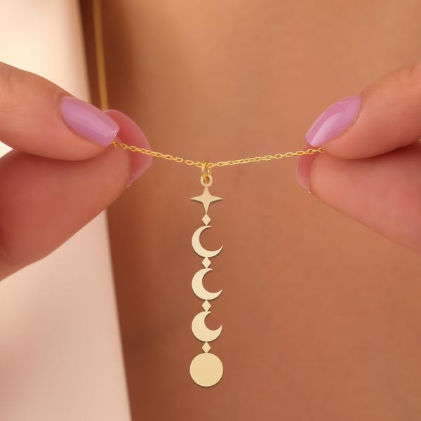 Moon Necklace – Mystic Moon Phase Necklace – Gold Plated Celestial Pendant – Boho Witchy Moonline Jewelry – Spiritual Gift for Her