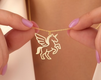 Winged Unicorn Necklace – Gold Plated Pegasus Pendant – Fantasy Jewelry for Girls – Magical Gift for Dreamers & Fairy Lovers