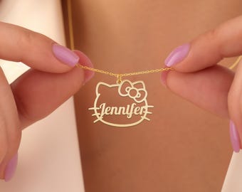 Kawaii Kitty Necklace: Gold Plated Personalized Cute Cat Pendant