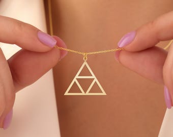 Triforce Outline  Necklace: Geometric Triangle Necklace | Minimalist Gold Plated Sterling Silver Jewelry Gift for Men & Women