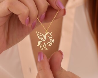 Unicorn Necklace – Gold Plated Pegasus Pendant – Winged Unicorn – Fantasy Jewelry for Girls – Magical Gift for Dreamers & Fairy Lovers
