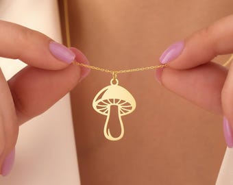 Mushroom Pendant: Gold Plated Charm Necklace