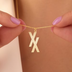 XX Necklace: Minimalist Gold Plated Sterling Silver Double X Pendant for Men and Women