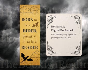 Dragon Printable Bookmark – Fantasy Bookish Gift, Romantasy Aesthetic, Born to Be a Rider Quote, Booktok Readers | Instant Digital Download