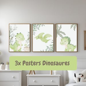 Herunterladbare Dinosaurier-Poster – 3er-Set – Größe A4, A3, A2 – Wanddekoration für Kinder