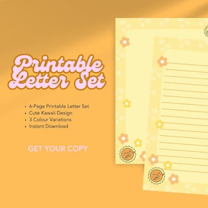 Juego de cartas Kawaii Happy Sunshine para imprimir en casa Papelería Kawaii Papel de cartas Papel digital Kawaii Papelería con letras digitales lindas
