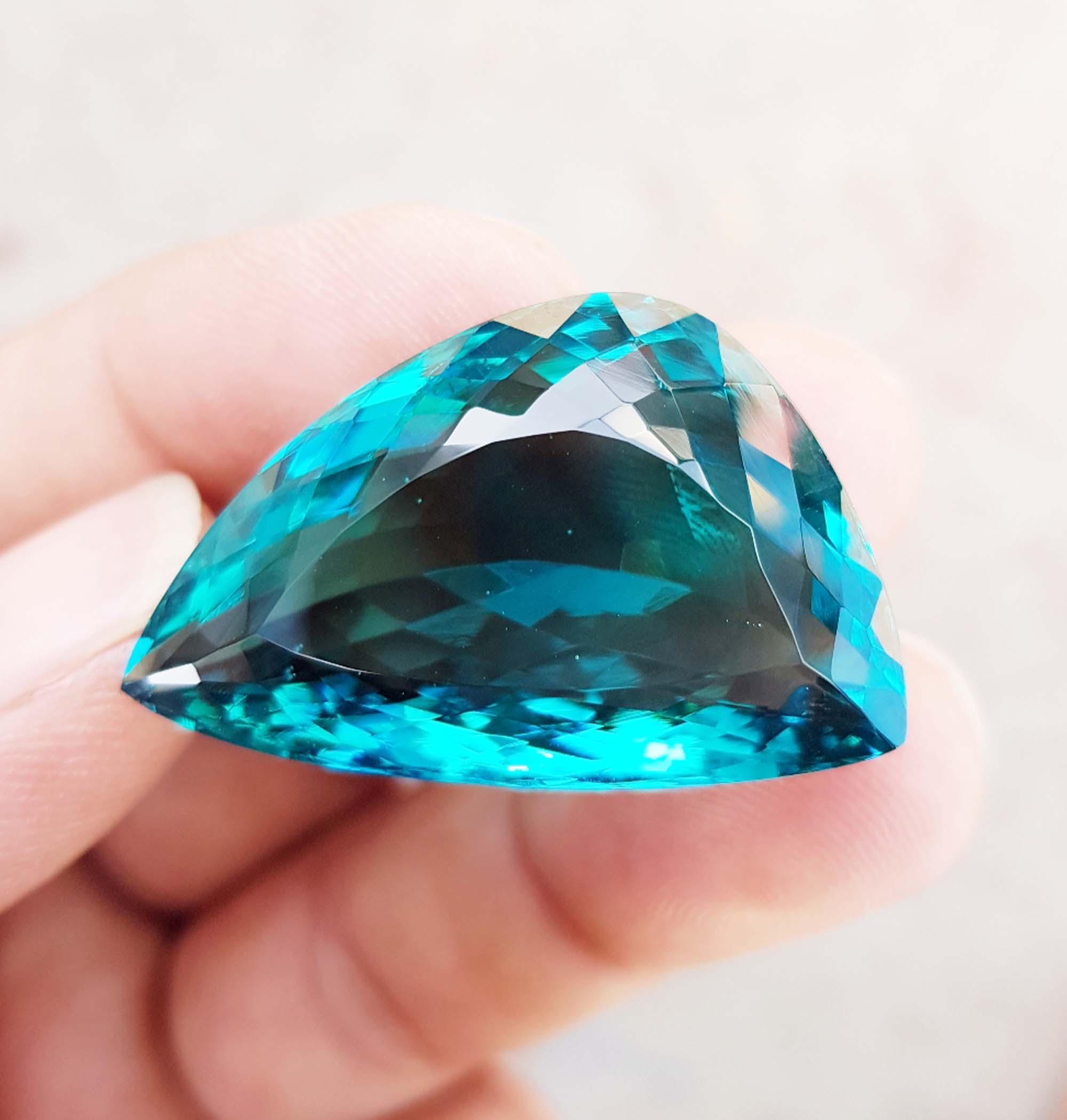 Lab Grown Dark Green Topaz: Hydro Fancy Shield Cut, 46 Carat