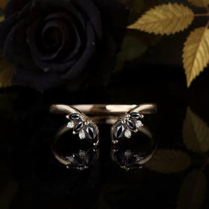 Unique Marquise Cut Black Onyx Curved Wedding Band Black Onyx Engagement Proposal Band Stacking Matching Promise Band Onyx Anniversary Ring.