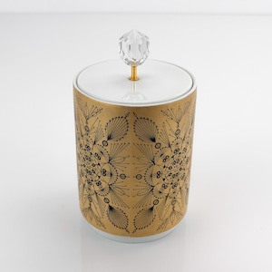 Vintage Hutschenreuther Selb Porzellandose / Bonbonniere mit Deckel / Mid-Century / Gold-Schwarz-Design / Kristallknopf / Deutsches Porzellan