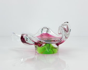 1960s Vintage Art Glass Bowl by Josef Hospodka for Chribska Glassworks / Czech Collectible Glass / Hand Blown Pink & Purple Vintage Glass