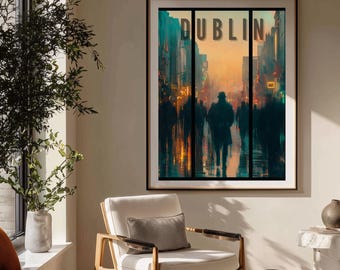 Impressão da paisagem urbana de Dublin: Arte de parede cinematográfica e melancólica (Download digital)