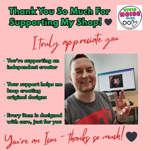 Thank you message from the owner for supporting Vivid Noise Club graphic expressing appreciation for customers supporting an independent brand.