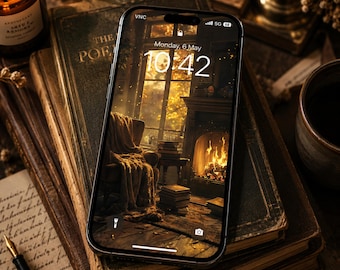 Book Lover Phone Wallpaper Bundle:  Cozy Bookshelf Lock Screens (Digital Download - iPhone & Android)